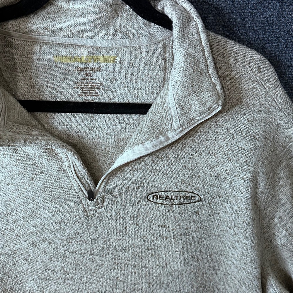 Realtree Mens XL Quarter Zip Pullover Sweater Oatmeal Heather Marl Fleece Lining - Picture 2 of 4